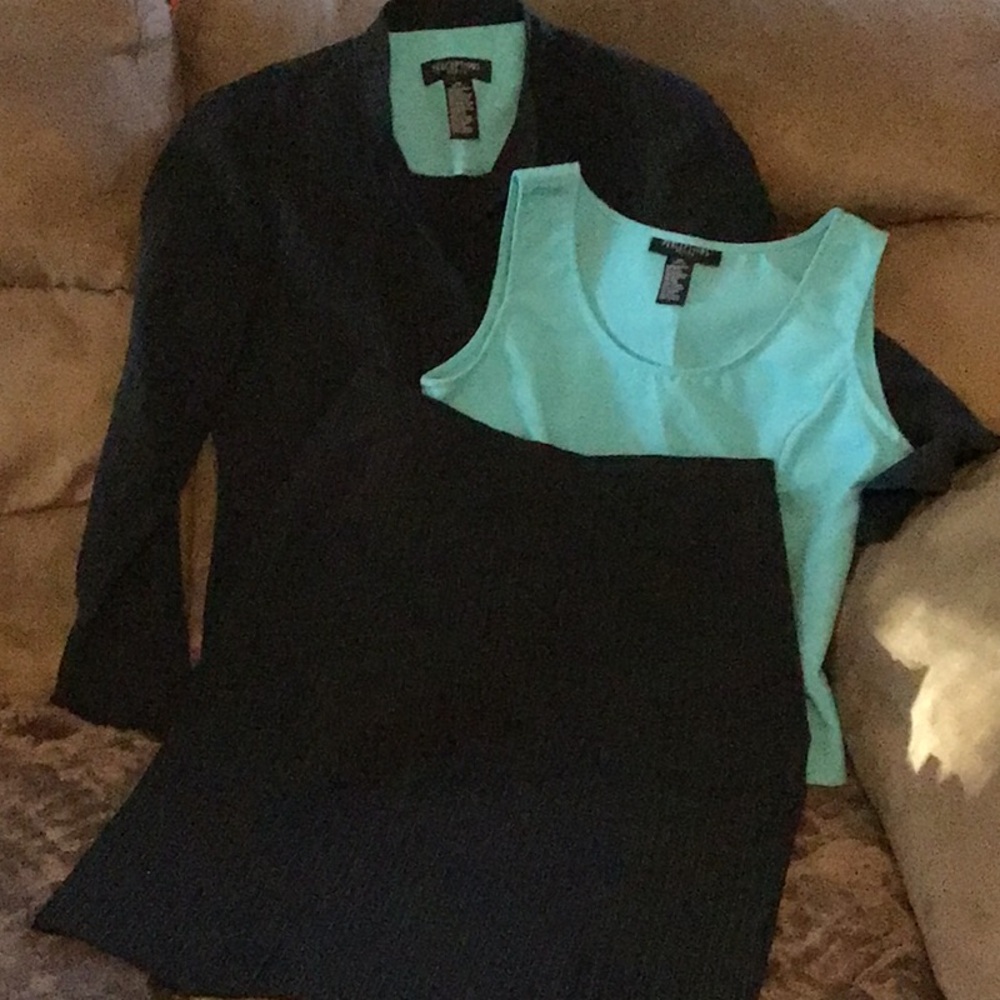 Tahari Black and Aqua Dress Set